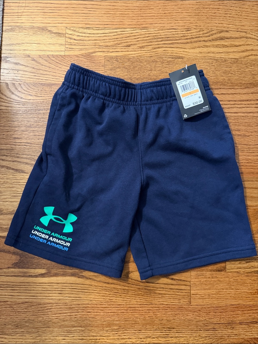 Under Armour Navy Shorts with Teal Logo - Boys